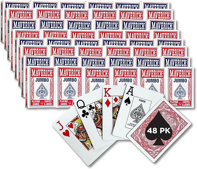 Maverick Jumbo Playing Cards 48 Pack, Large Print, Blue Deck, Bulk Playing Cards for Poker, Card Games, and Group Play
