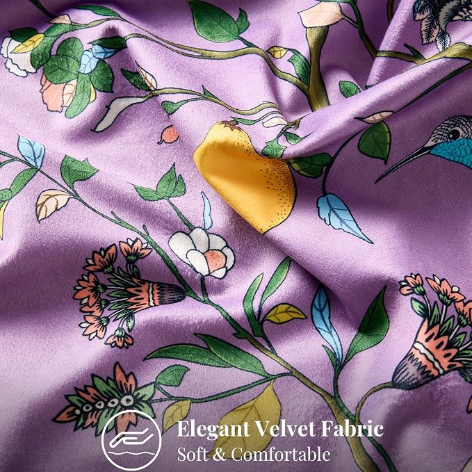 MUSSEL Plum Purple Velvet Floral Decorative 20x20 Pillow Covers Set of 2 | Durable Sturdy,Botanical Printed Pattern,Throw Pillows Case,Square,Colorful Mid Century Cushion Covers,Sofa Couch Decor