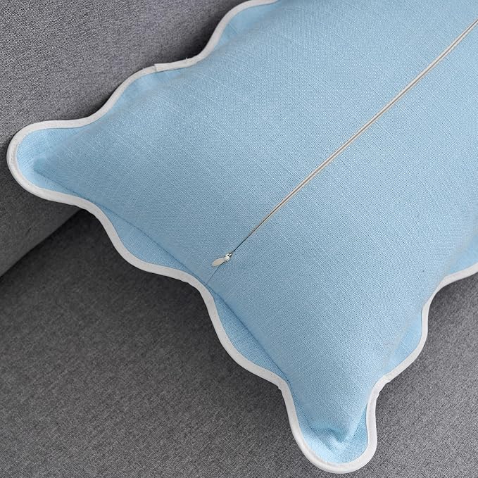 Scalloped Pillow Covers Set of 2 for Living Room | Spring Decorative Sofa Couch Lumbar Pillows | Boho Sytle Decorative Home | Aesthetic Funky Preppy Pillow Cases (Blue, 12x20 Inch)