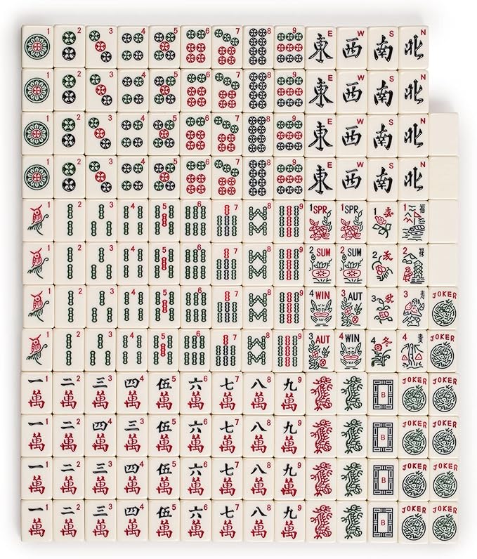 Yellow Mountain Imports American Mahjong Game Set, Blue Calico with Floral Blue Soft Case - All-in-One Racks with Pushers, Wright Patterson Scoring Coins, Dice, and Wind Indicator
