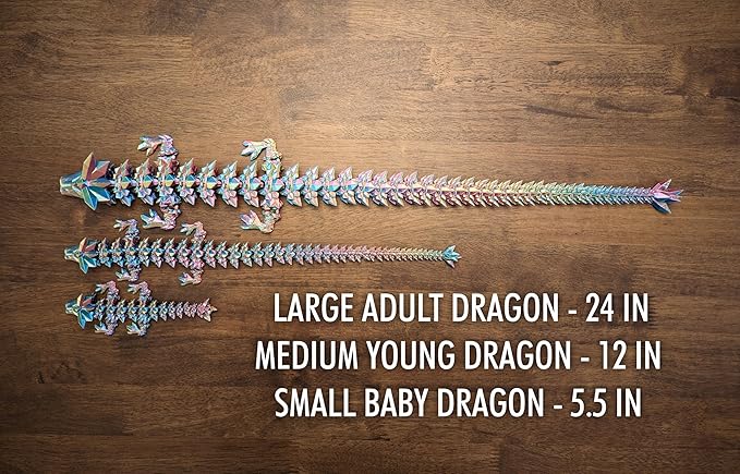 Large 24" Articulated Crystal Dragon - Multi Color 3D Printed Plastic Dragon Figure - Rainbow Pearlescent Colors - Interlocked Body Segments and Legs (Large 24", Gunmetal)