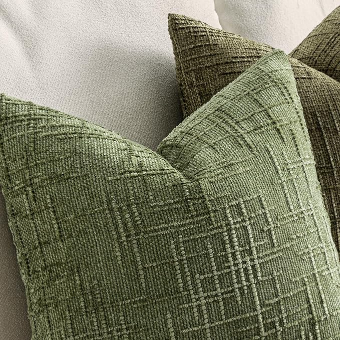 MIULEE Chenille Textured Throw Pillow Covers Sage Green 18x18 Set of 2 | Slubby Decorative Pillows, Boho Farmhouse Home Decor, Modern Neutral Cushion Covers for Couch Sofa Bed Living Room