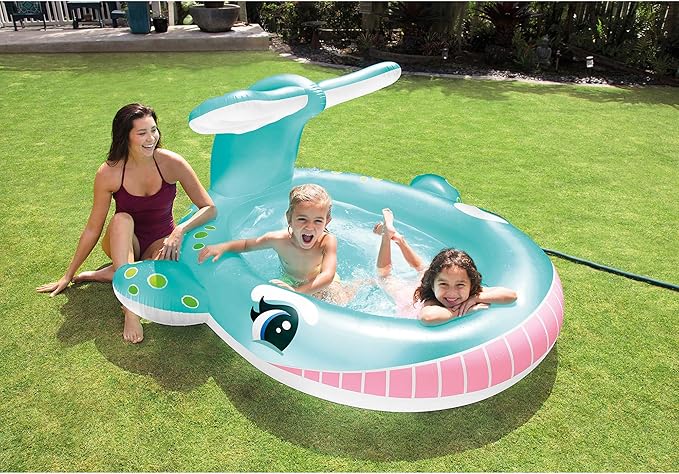 Intex 57440EP Inflatable Whale Spray Kiddie Pool for Kids 2+, 79" x 77" x 36" - Small Blow-Up Splash Pool & Sprinkler, Backyard Toddler Play Center