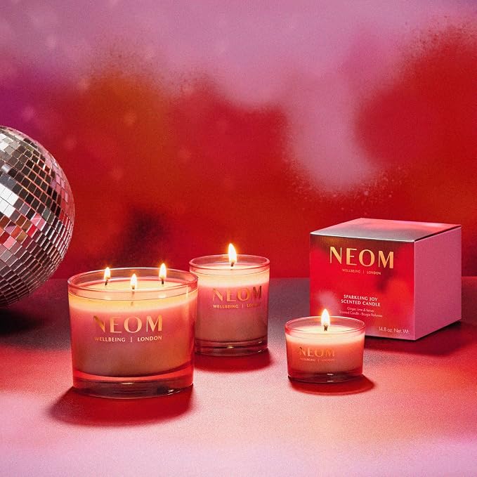 NEOM Sparkling Joy Scented Candle, 1 Wick, 185g I Ginger, Lime and Vetiver I 100% Naturally Derived Wax I 100% Natural Fragrances I Invigorating