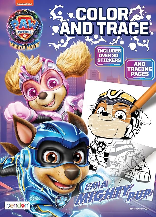 PAW Patrol The Mighty Move 48 Page Color and Trace Coloring Activity Book, Bendon 58600
