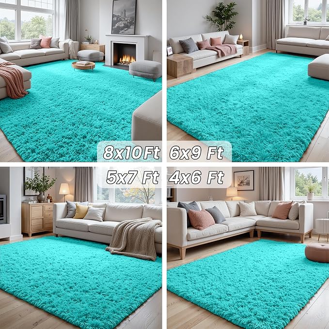 4x6 Area Rugs for Living Room Rug: Soft Fluffy Shag Teal Blue Rugs for Bedroom, Non-Slip Large Fuzzy Plush Rug Indoor Floor Carpet for Nursery Kids Boys Girls Room, Dorms, Playroom, Modern Home Decor