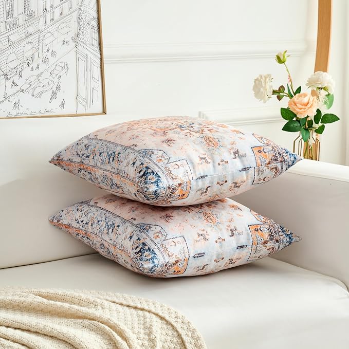 Boho Throw Pillow Covers 24x24 inch Set of 2,Boho Vintage Carpet Pattern Antique Ethnic Decor Double Sided Pattern Cushion Cover Soft Pillow Case Living Sofa Room Bed Square Pillow Cover
