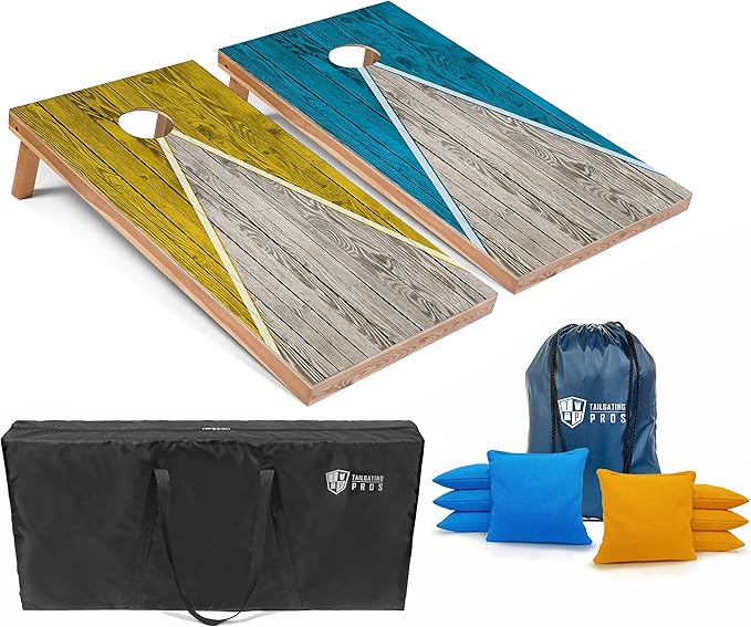 Tailgating Pros Lightweight Pyramid Design Cornhole Board Set w/Bean Bags and Carrying Case - 4'x2' Regulation Cornhole Game
