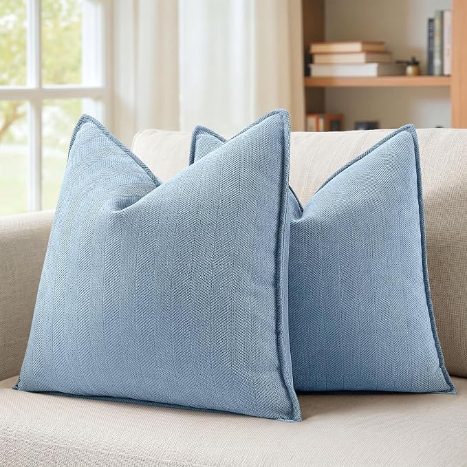MIULEE Pack of 2 Light Blue Euro Shams Chenille Pillow Covers 22x22 Inch | Decorative Soft Couch Throw Pillows,Farmhouse Cushion Covers,Elegant Design for Sofa,Bed,Living Room,Summer Decor