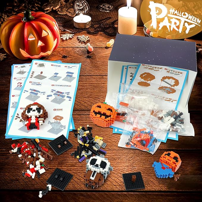 6 Pack Mini Halloween Building Blocks,Halloween Building Toys Set or Kids, Halloween Toy Building Sets, Halloween Mini Building Block Sets for Boys or Girls 8+
