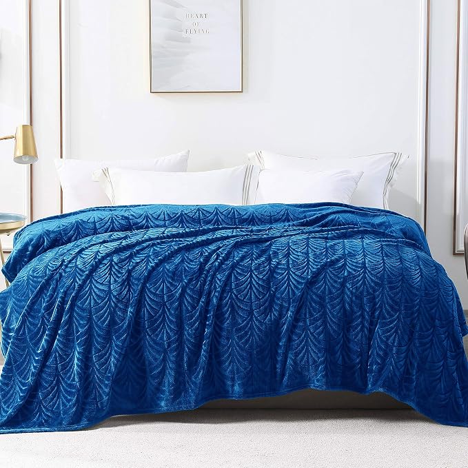Whale Flotilla Fleece King Size Bed Blanket, Lightweight Breathable Soft Bedspread Cozy Plush Fuzzy Coverlet, Vintage Pattern Decorative Flannel Velvet Blanket, All Season, 90x104 Inch, Royal Blue