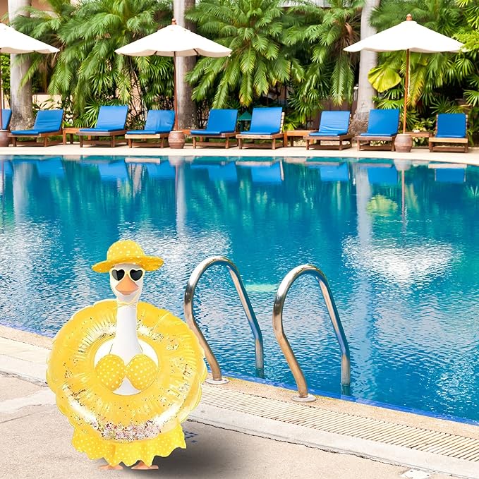 OBILAN Porch Goose Outfits, Summer Hawaiian-Style Goose Outfits, and Cute Goose Clothes fit Large 23" H Statues for Outdoor Garden and Yard Decoration(Yellow Bikini)