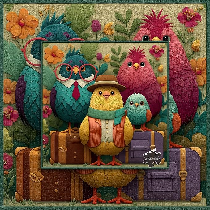 Bird Puzzles for Adults 1000 Pieces, Cute Bird Flower Garden Quilt Puzzle, Funny Floral Jigsaw Puzzle with Animal,Patchwork Challenging Puzzles for Adults
