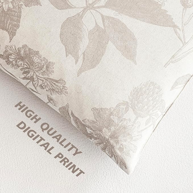 Foindtower Set of 2 Linen Floral Vintage Throw Pillow Covers Neutral Accent Decorative Cushion Covers Farmhouse Boho Home Decor for Sofa Chair Couch Bedroom Living Room,20×20 Inch,Tan Beige