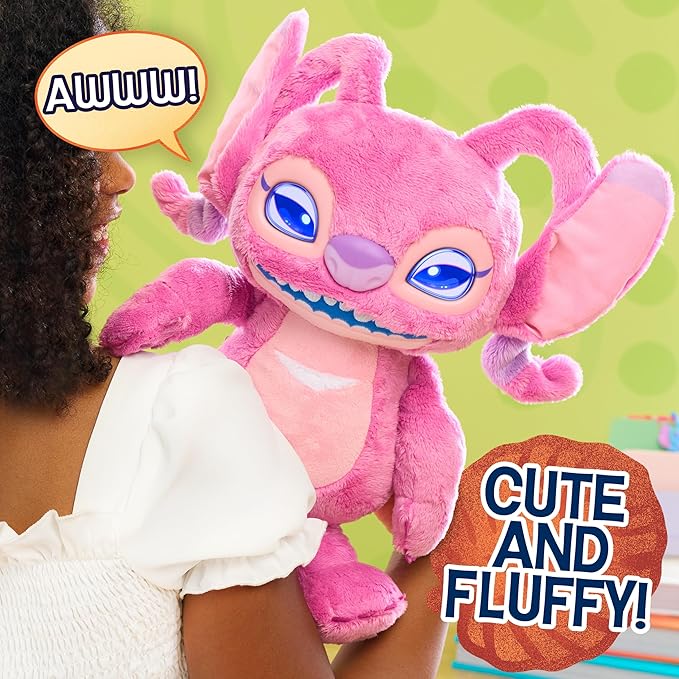 Disney Stitch Angel Many Moods 14-inch Interactive Plush, 50+ Sounds & Effects, Expressive LCD Eyes Show Her Moods, Toy for Fans, Girls, Boys, Kids 3 and Up by Just Play