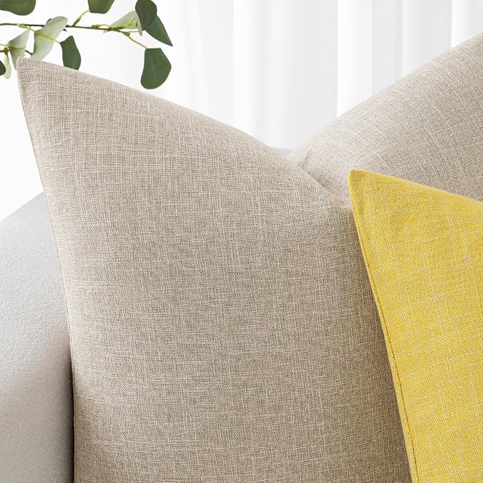 MIULEE Pack of 2 Decorative Linen Burlap Textured Pillow Covers Farmhouse Boho Accent Pillowcases Spring Home Decor for Couch Sofa Bedroom Living Room 20x20 Inch Taupe