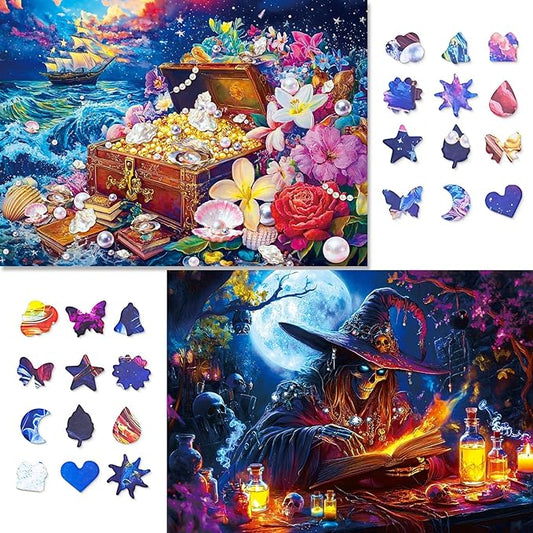 Unique Puzzles for Adults 1000 Piece, 2 Pack Magical and Dreamy Series, Fantasy Puzzles for Adults, Treasures and Dark Forest Theme, Challenging Gifts for Puzzle Lovers