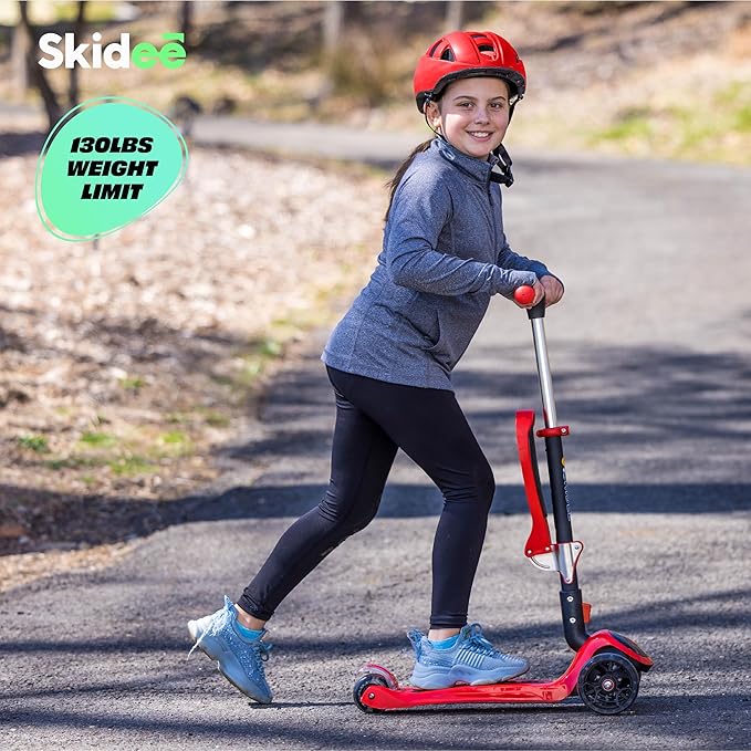 SKIDEE Kick Scooter for Kids Foldable 3 Wheel Scooter with Lean-to-Steer, Adjustable Height, Removable Seat & LED Light Wheels | Toddler Scooter Up to 12 Year Old Boys/Girls
