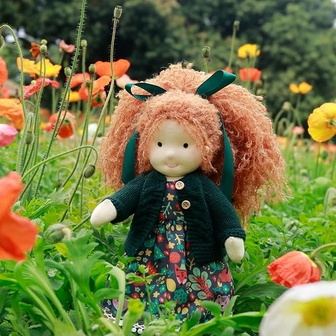 Handmade Waldorf Hanne 12" Soft Girl Rag Doll with Cute Stuffed Plush, Ideal First Doll for Babies & Toddlers