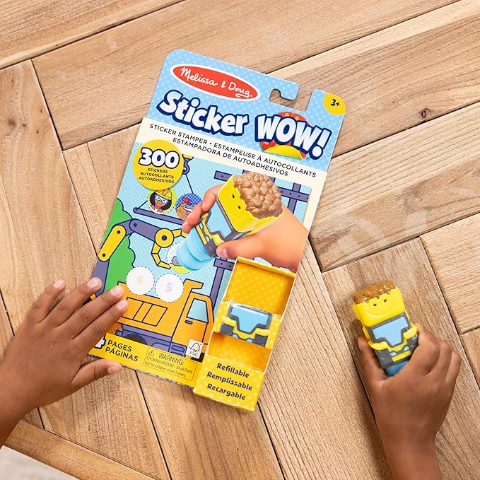 Melissa & Doug Sticker Wow!™ 24-Page Activity Pad and Sticker Stamper, 300 Stickers, Arts and Crafts Fidget Toy Collectible Character – Bulldozer - for Kids Ages 3+ - FSC Certified
