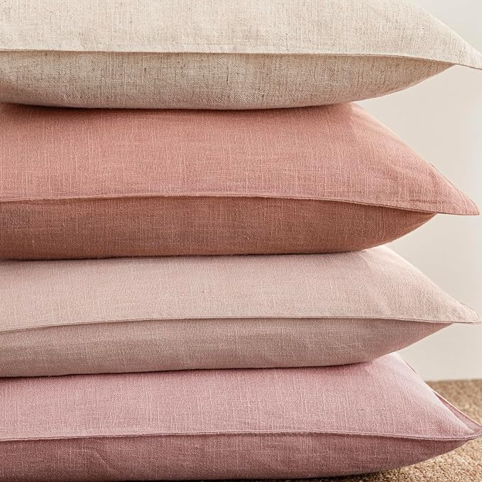 Foindtower Pack of 2, Decorative Linen Solid Throw Pillow Covers Soft Accent Euro Cushion Case Boho Farmhouse Pillowcase for Chair Couch Sofa Bedroom Living Room Home Decor 24 x 24 Inch Coral Pink