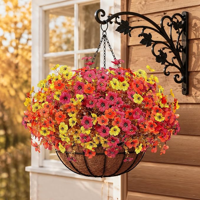 Artificial Faux Mums Flowers Plants for Outdoors Autumn Decoration,12 Bundles Fake Mums Plastic Silk Daisy Fall Flowers Plants UV Resistant Look Real for Outside Planters Patio Porch Yard 3 Multicolor