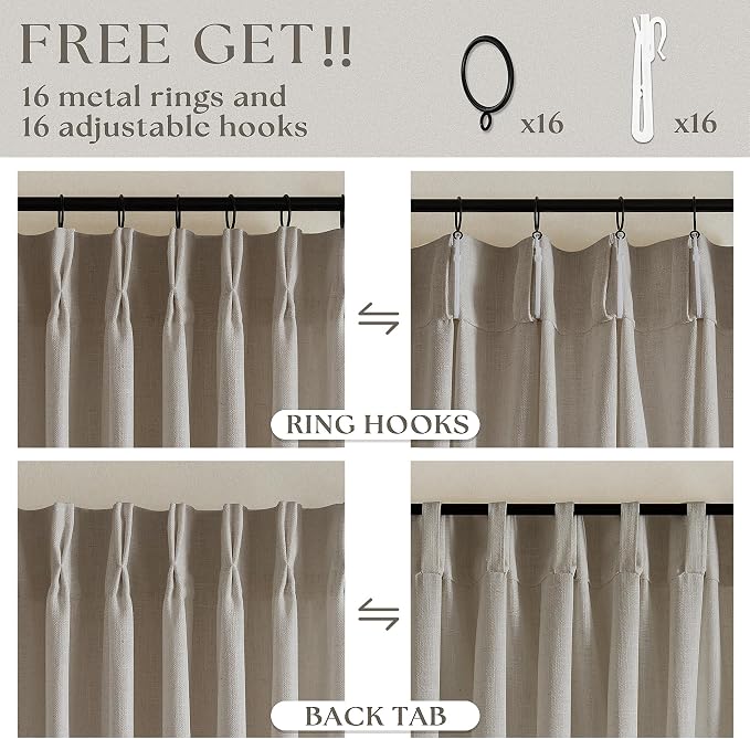 Modern Farmhouse Linen Curtains 80 Inches Long 2 Panels Set for Living Room Bedroom Pinch Pleated Back Tab Thick Drapes Neutral Decor Taupe Semi Sheer 80 Inch Curtains for Dining Room Window Cabin