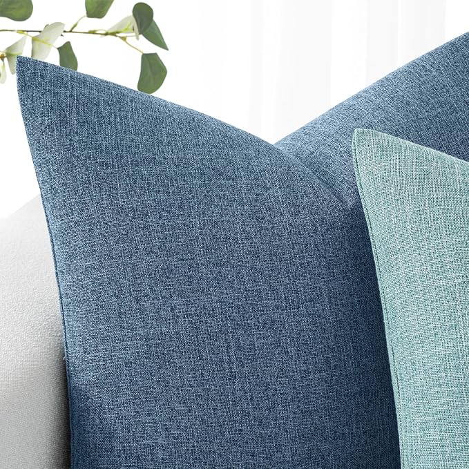 MIULEE Pack of 2 Decorative Linen Burlap Pillow Covers Farmhouse Boho Accent Pillowcases Modern Home Decor for Couch Sofa Bedroom Living Room 18x18 Inch Steel Blue