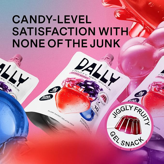 Dally Mixed Berry Drinkable Konjac Jelly, 10 Pouches, Fruit Snack | Sugar free, keto and gluten free; prebiotics, postbiotics and vitamin C for skin and immune health