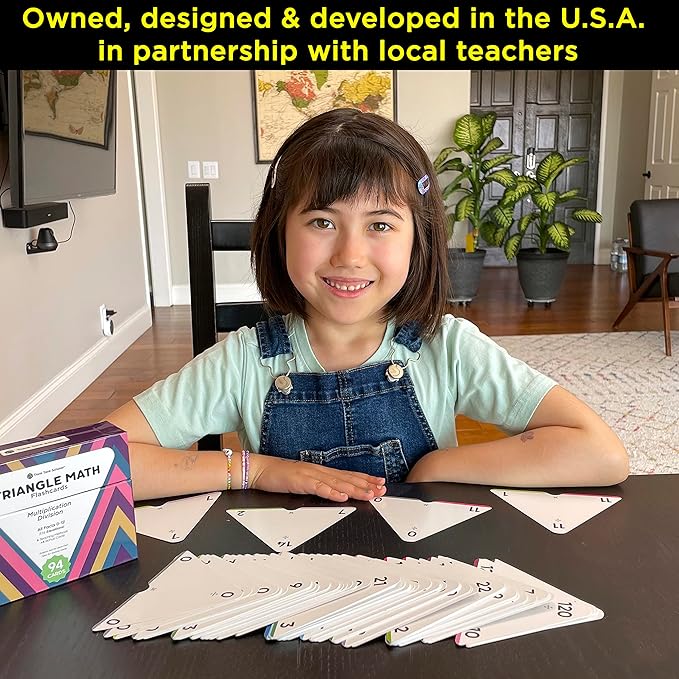 Think Tank Scholar Triangle Multiplication & Division Flash Cards Set (376 Math Equations), All Facts 0-12 - Color Coded, for Kids in 3RD, 4TH, 5TH & 6TH Grade - Has Three Corners