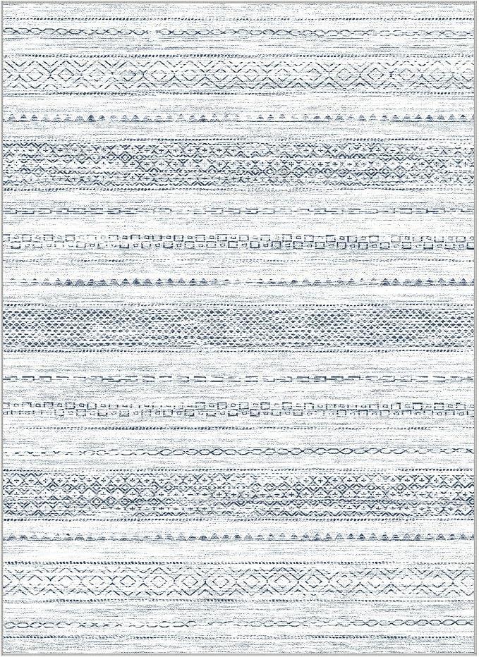 Nakagishi Boho 5x7 Area Rug Living Room Rugs Machine Washable White Blue | Soft, Pet & Kid Friendly, Carpet for Living Room/Bedroom/Office/Kitchen/Nursery, Daily Home Decor Stain Resistant Moroccan