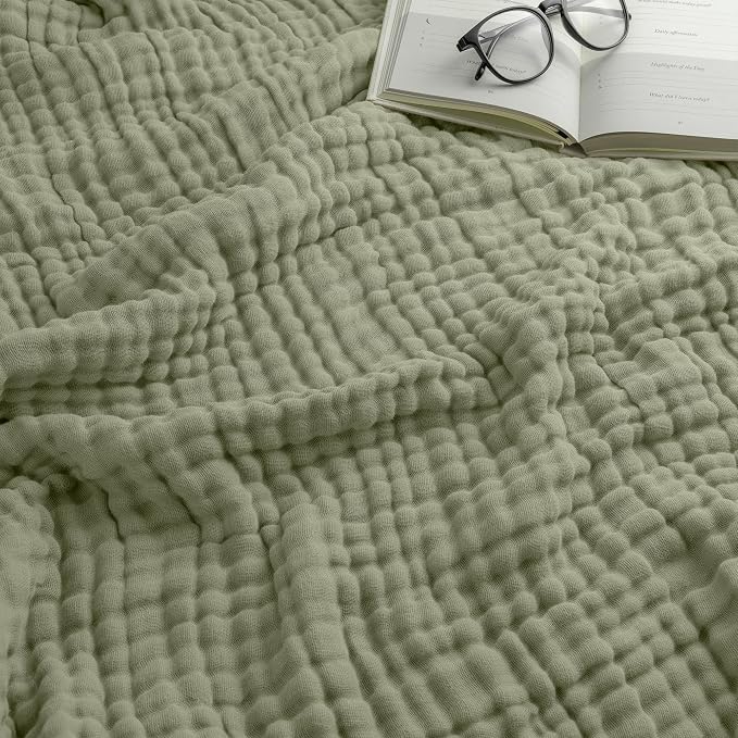 Comfy Cubs Adult Muslin Blanket 108x90” King Swaddle Blankets, Sage | 6 Layer Soft, Breathable & Lightweight Muslin Adult Blanket - Machine Washable & Designed in the US Bedding for All Seasons