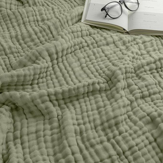 Comfy Cubs Adult Muslin Blanket 108x90” King Swaddle Blankets, Sage | 6 Layer Soft, Breathable & Lightweight Muslin Adult Blanket - Machine Washable & Designed in the US Bedding for All Seasons
