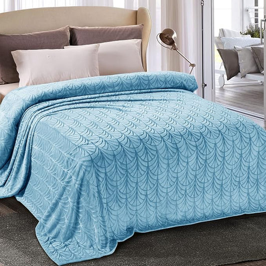 Whale Flotilla Soft Flannel Fleece Twin XL Size Blanket for Bed, Stone Blue | 90"x66" Cozy Lightweight Breathable Coverlet, Plush Fluffy Bedspread, Vintage Pattern Decorative Blanket for Dorm, All Season