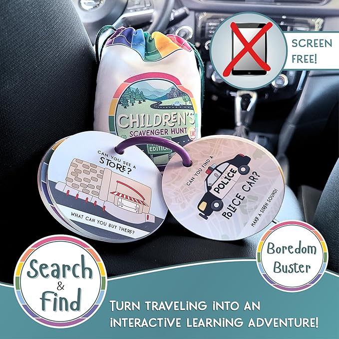 Children's Scavenger Hunt: Travel Edition | Toddler Car Activities | Road Trip Toys | Games for 2, 3 Year Old's & Up | Kids Educational Scavenger Hunt Cards