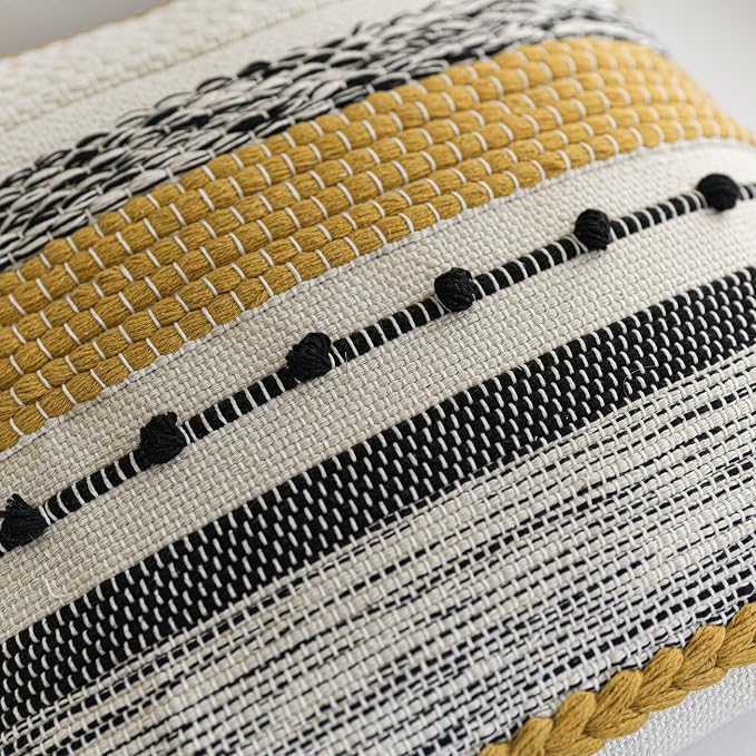 Yellow Mustard Decorative Throw Pillow Cover 20x20 Square Boho Accent Pillowcase Tassels Farmhouse Cushion for Couch Sofa Bedroom Living Room Home Décor Cover ONLY