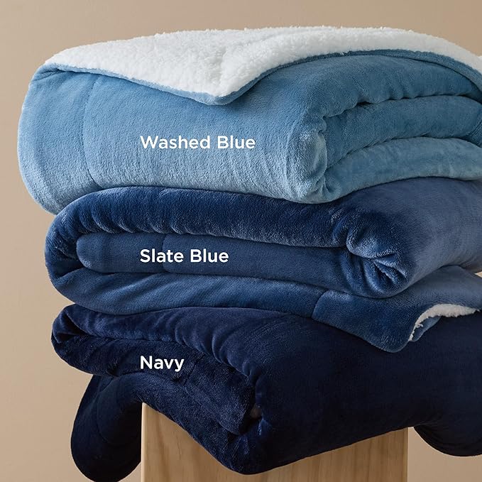 Bedsure GentleSoft Sherpa Fleece Twin Size Blanket for Couch, Non-Heated, Thick and Warm Throw for Women and Men, Soft Fuzzy Plush Twin Blanket for Winter, Washed Blue, 60x80 Inches
