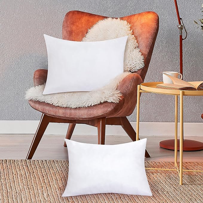 ROYALE LINENS 14 x 22 Pillow Insert - Down Alternative Throw Pillows Insert - Square Pillow Pack of 2 White - Bed & Couch Pillows - Inner Cushion for Bed, Cushion for Living Room - Shams Stuffer