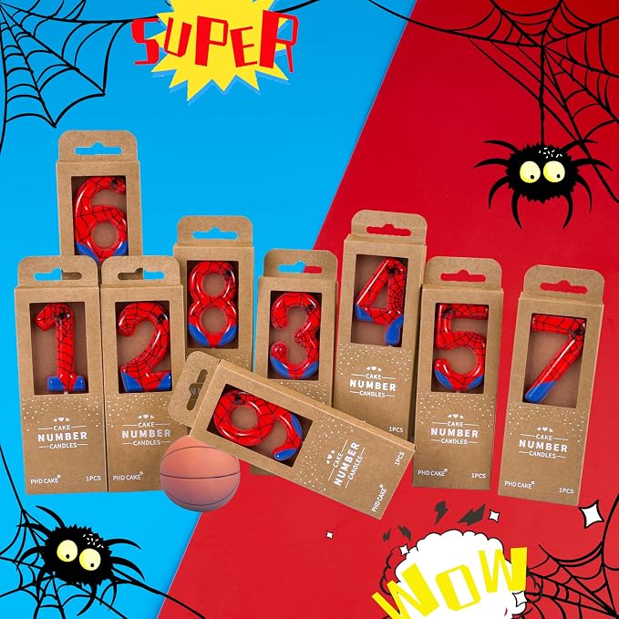 PHD CAKE 2.76 Inch Number 7 Spider Birthday Candles, Spider Cartoon Themed Number Candles, Cake Number Candles, Party Celebration