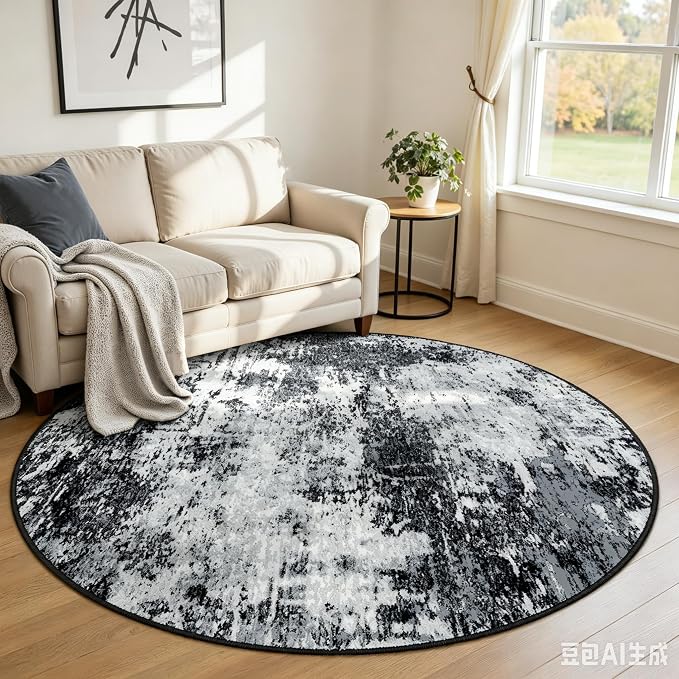 RELEANY Washable Area Rugs 6ft Non-Slip Modern Abstract Soft for Living Room Entryway Bedroom Kitchen, Print Pattern, Black Navy Blue Gray