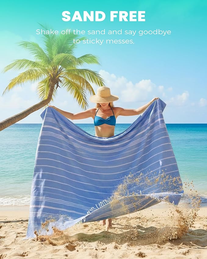 Antfuny Turkish Beach Towel Jumbo Extra Large XL XXL Big Oversized Giant Huge Thin Outdoor Picnic Accessories Travel Essentials for Family Camping Gears Must Haves Yard Mat Navy
