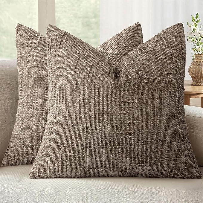 MIULEE Chenille Textured Euro Pillow Covers Taupe Grey 22x22 Set of 2 | Slubby Decorative Throw Pillows, Fall Boho Farmhouse Decor, Modern Neutral Cushion Covers for Couch Sofa Bed Living Room