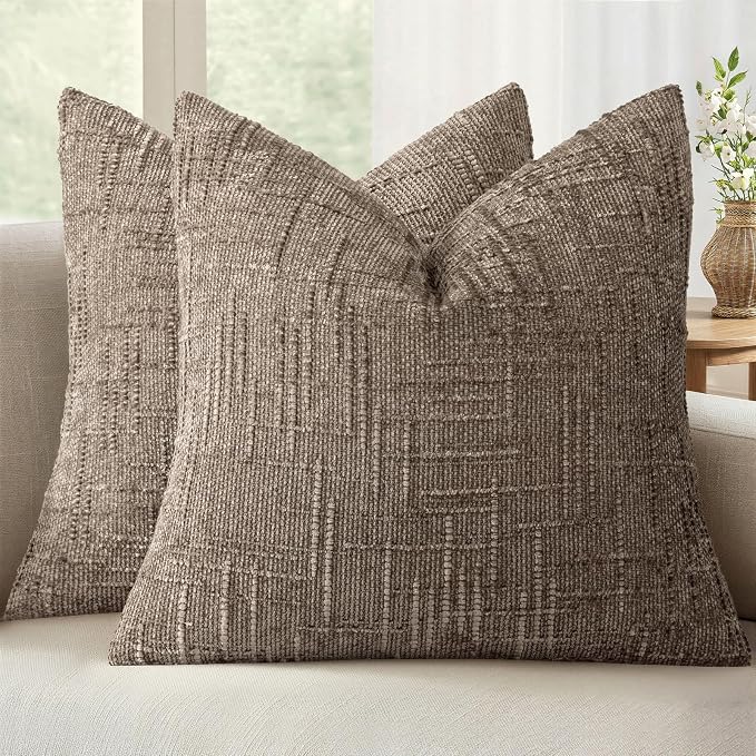 MIULEE Chenille Textured Euro Pillow Covers Taupe Grey 24x24 Set of 2 | Slubby Decorative Throw Pillows, Fall Boho Farmhouse Decor, Modern Neutral Cushion Covers for Couch Sofa Bed Living Room