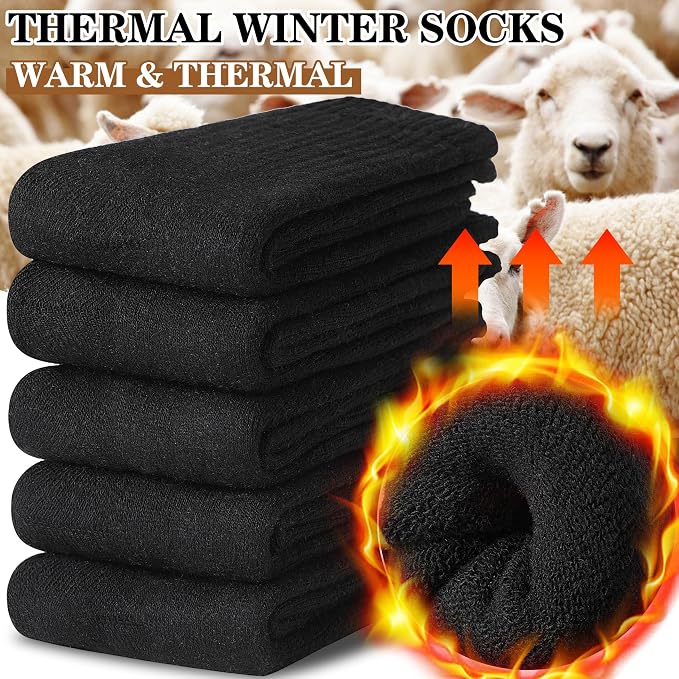 MOGGEI 5 Pairs Womens Merino Wool Socks Hiking Warm Winter Thick Thermal Crew Cozy Cabin Ladies Gift Comfy Boot Work Socks