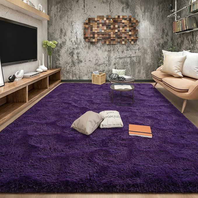 Tepook 5x8 Area Rugs for Living Room, Soft Fluffy Shag Purple Rug for Bedroom Nursery, Modern Shaggy Plush Upgraded Non-Slip Carpet for Girls Boys Kids Room Dorm Home Decor