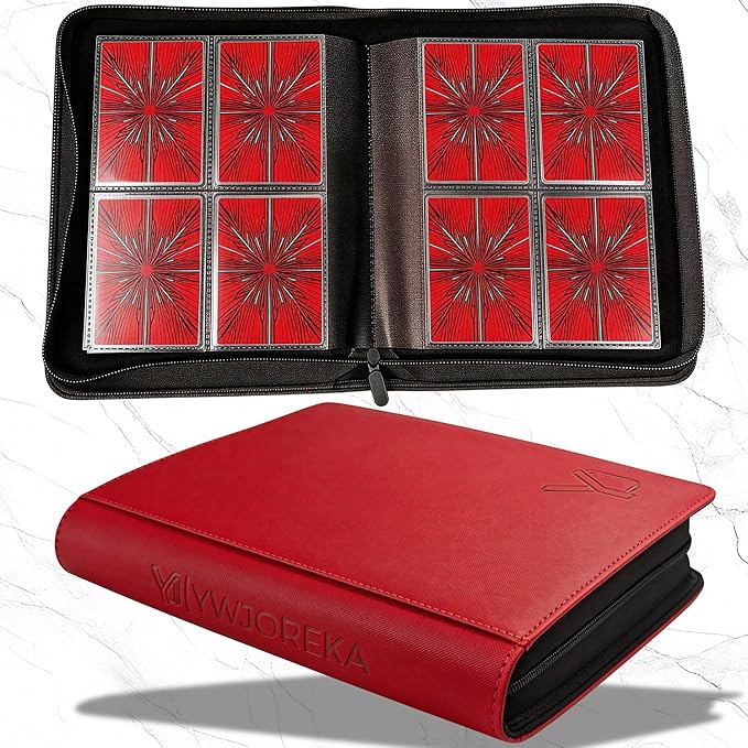 Toploader Binder 4 Pocket, Holds 128 Toploaders, Double-Sided Card Storage Binder for 3" x 4" Rigid Cards, PU Leather Album for Trading Cards & Sports Cards(red)
