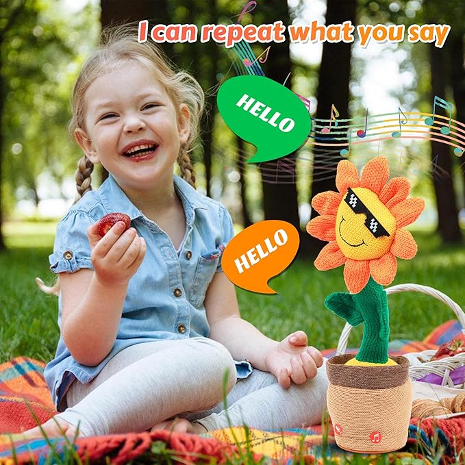 Easfan Dancing Sunflower Singing Talking Shaking Glowing Interactive Toy Repeats What You Say Electric Cute Sunflower Plush Toy Birthday Christmas Festival Gifts for Toddlers Kids,13.5’’