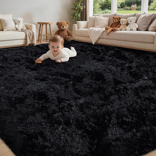 4x6 Area Rug for Living Room:Ultra Soft Fluffy Shag Black Rugs,Large Fuzzy Plush Indoor Non Slip Carpet Washable Rug for Bedroom Kids Nursery Office Dorm Modern Decor(Black 4'x6')