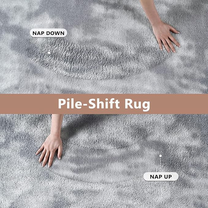 FinRèc 4x6 Washable Area Rugs for Bedroom Living Room, Low Pile Thin Ultra Soft Shag Rug, Non-Slip Carpet Indoor for Home Decor (Tie-dye Grey)