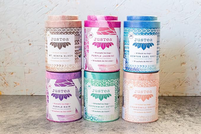 JusTea Purple Jasmine | Pyramid Compostable Tea Bags | Purple Tea | 12+ Cups | Low Caffeine | Award-Winning | Fair Trade | Non-GMO